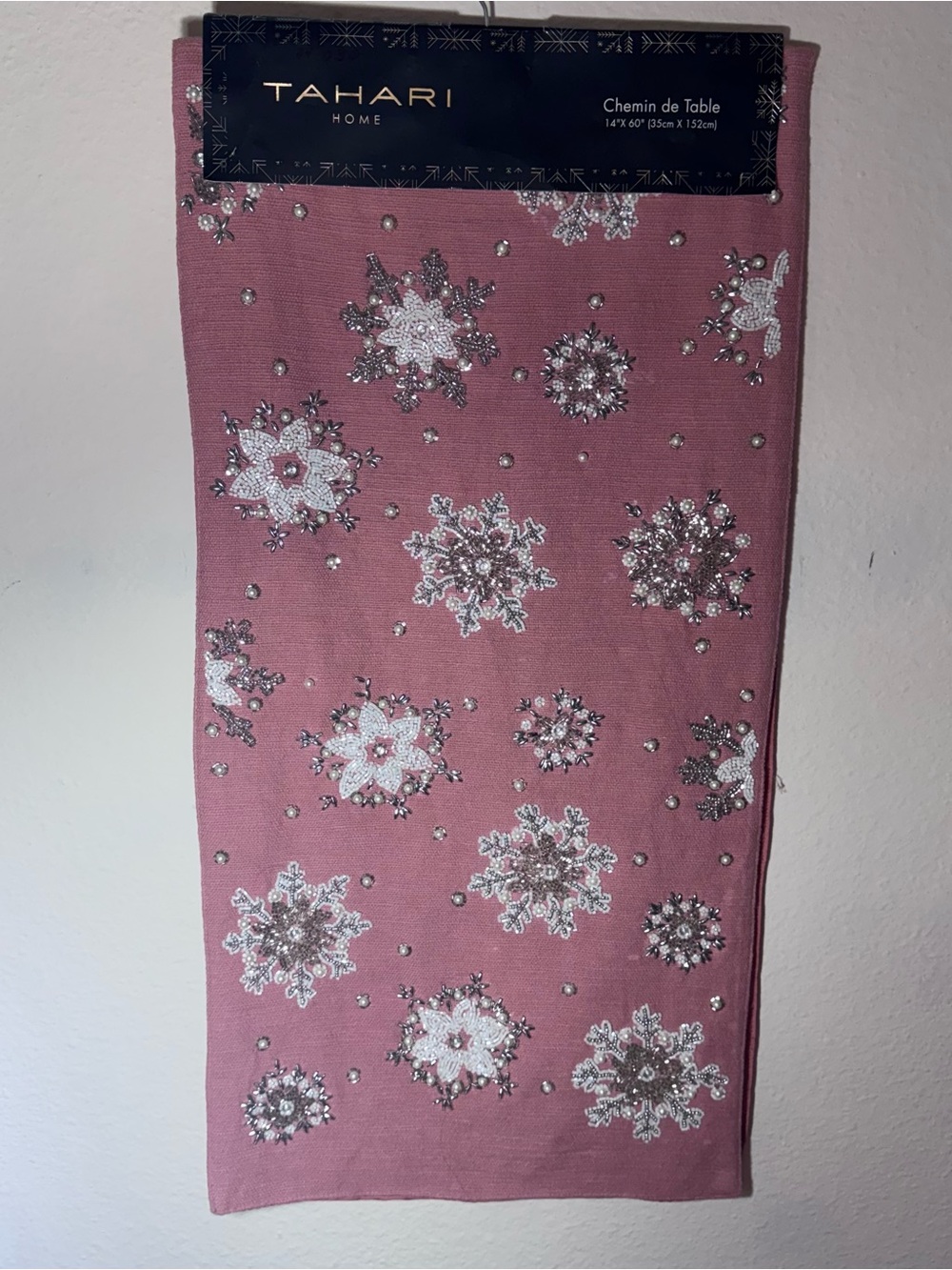 Tahari Home Table Runner 14" X 60" Snowflake Design